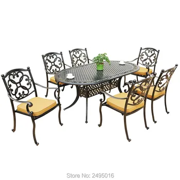 Patio dining set Garden coversation set  Heavy duty cast aluminum set oval table with 6 chairs outdoor metal furniture 7pcs set