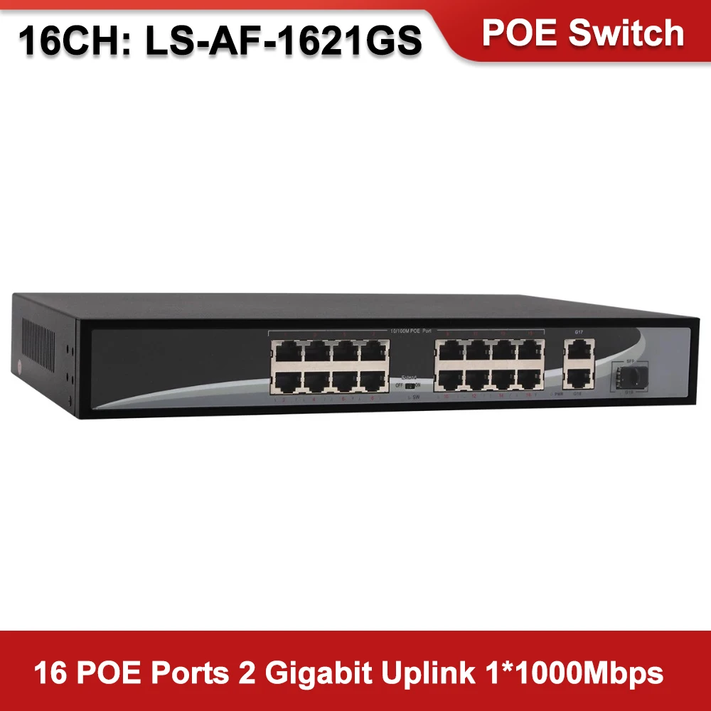 Anpviz 16 Ports POE Switch With 16 POE Ports 2 Gigabit Uplink 1*1000Mbps SFP Power To IP Camera Wireless AP IP Phone
