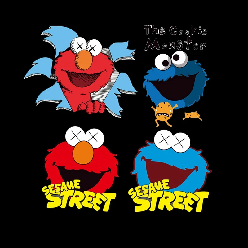 

Hotsale DIY Sesame Street Patch COOKIE MONSTER ELMO BIG BIRD Sticker Cartoon Iron on Transfer Patches for Kids Clothes Applique