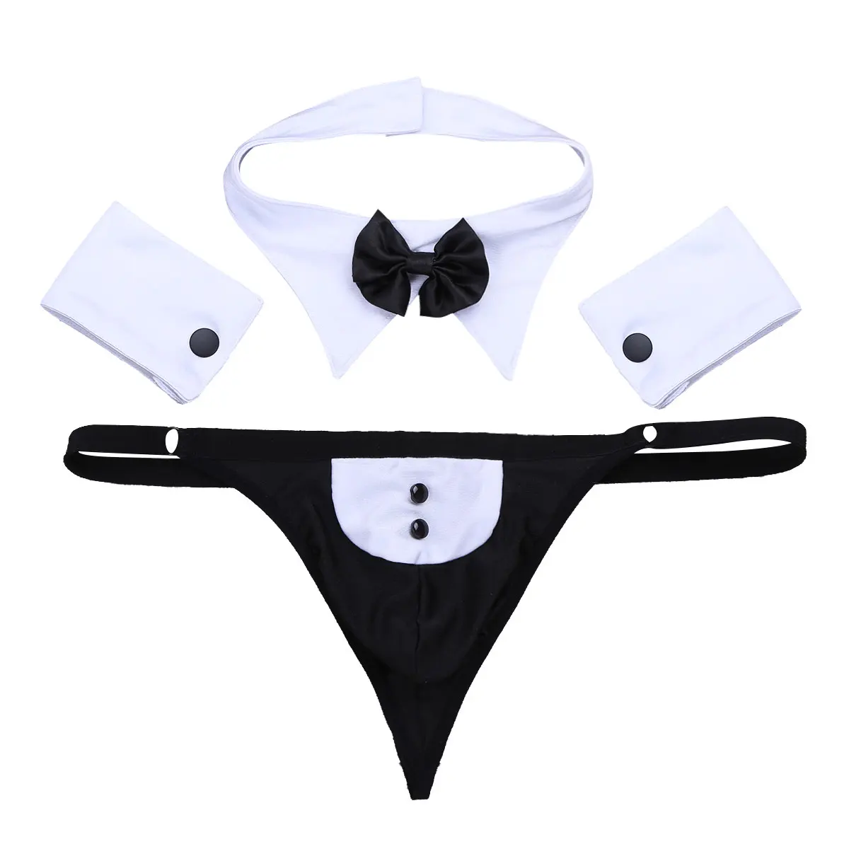 

Mens Waiter Maid Lingerie Exotic Costumes Jockstraps Bulge Pouch Sissy Bowknot Tuxedo Gay Sexy Briefs Underwear with Bow Tie