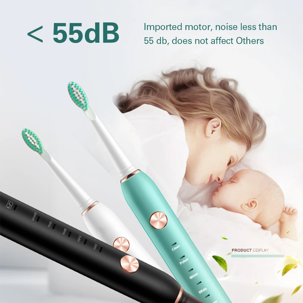 

Sonic Electric Toothbrush USB Rechargeable 5 Modes Ultrasonic Automatic Brush Timer Waterproof Dental Brush Teeth Whitening