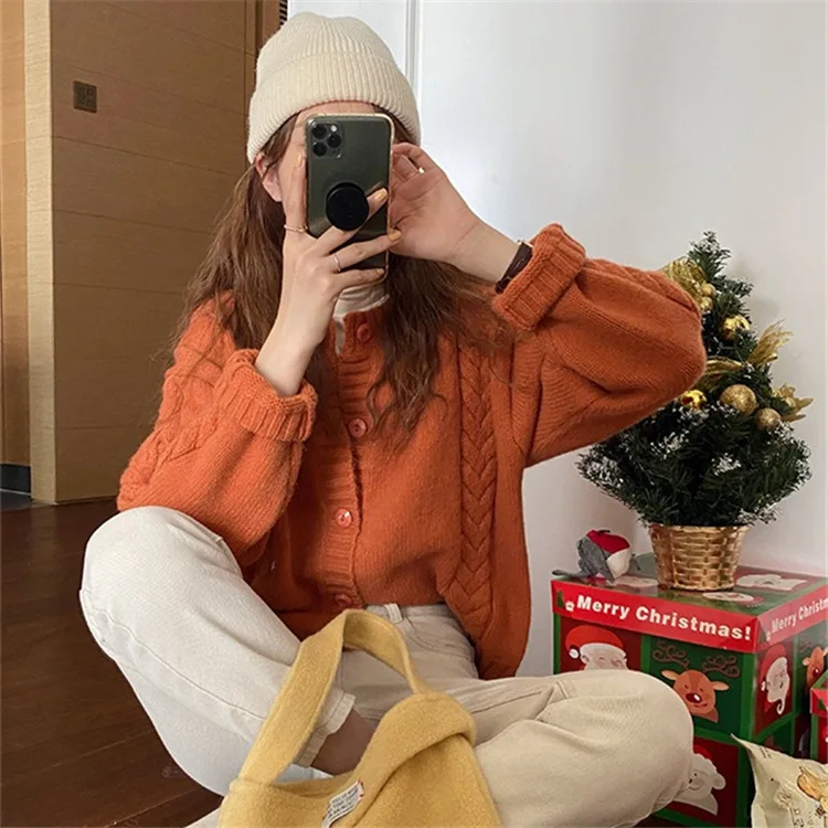 

Женская вязаная рубашка, весна/осень, однобортный вязаный кардиган с круглым вырезом, Свободная Женская одежда для улицы