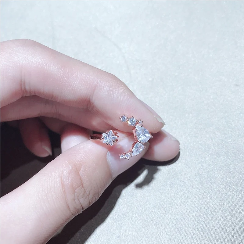 

Fashion SWA New PENLOPE CRUZ MOONSUN Open Ring Rose Gold Magic Moon Star Decoration Crystal Women Engagement Ring Romantic Gift