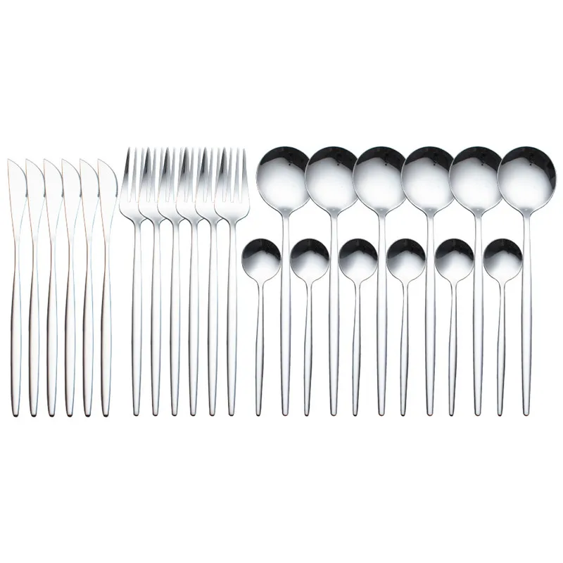 

24Pc Stainless Steel Cutlery Set Kitchen Silverware White Gold Dinnerware Mir Flatware Knife Fork Spoon Tableware Set White Gold