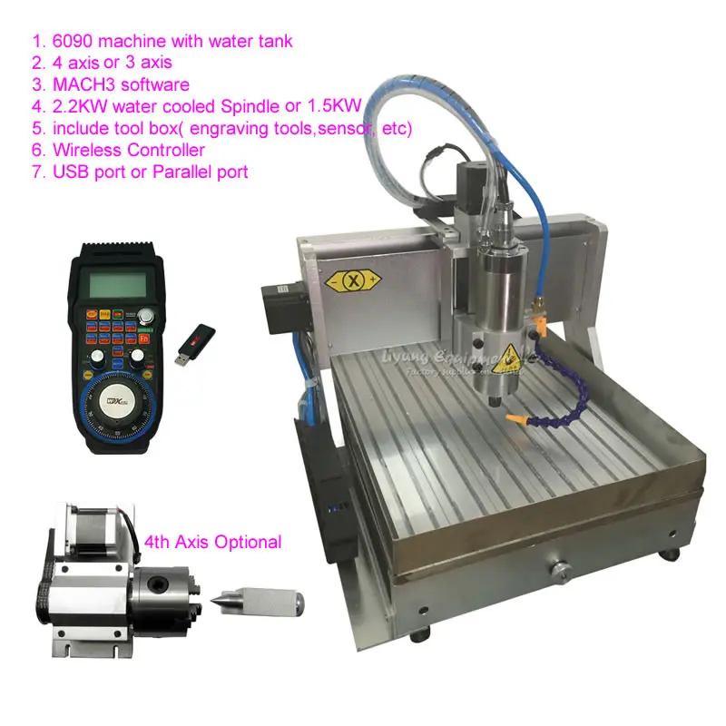 

1.5KW 2.2KW USB 4 Axis 6090 CNC Router Metal Cutting Milling Machine Engraving Drilling Tool with Wireless Remote Controller