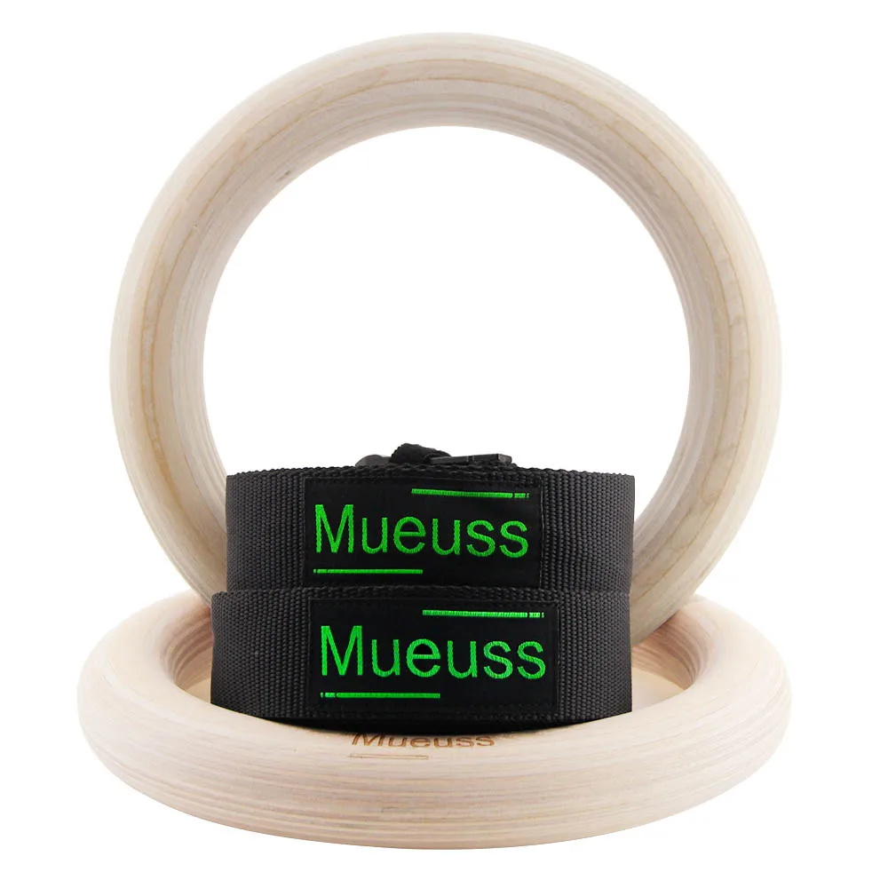 MUEUSS Gymnastic Rings Wooden Gym Rings with Adjustable Straps, Fitness Rings, Exercise RingsWith Adjustable Long Buckles Straps