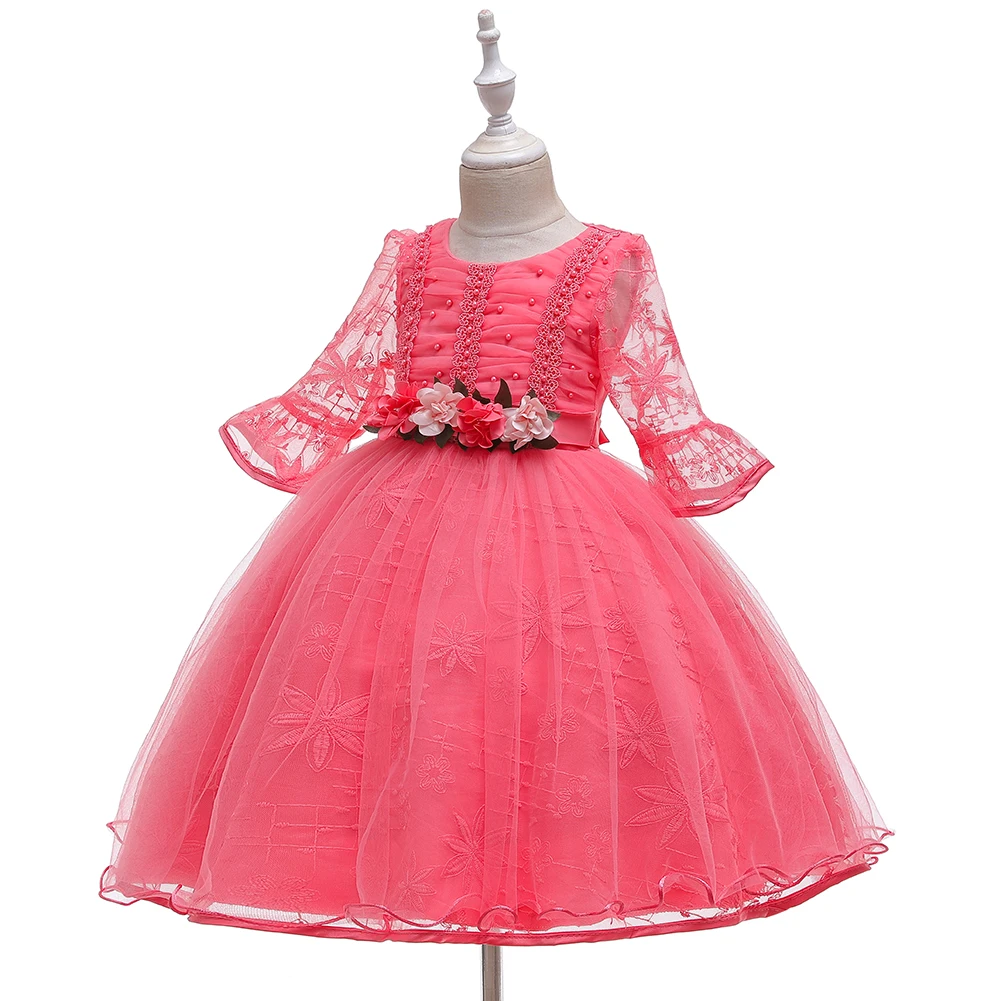 Vestido infantil/зимнее детское платье; платье принцессы с жемчужинами для девочек; свадебное платье с цветочным узором для девочек; Детские платья для девочек; праздничное платье