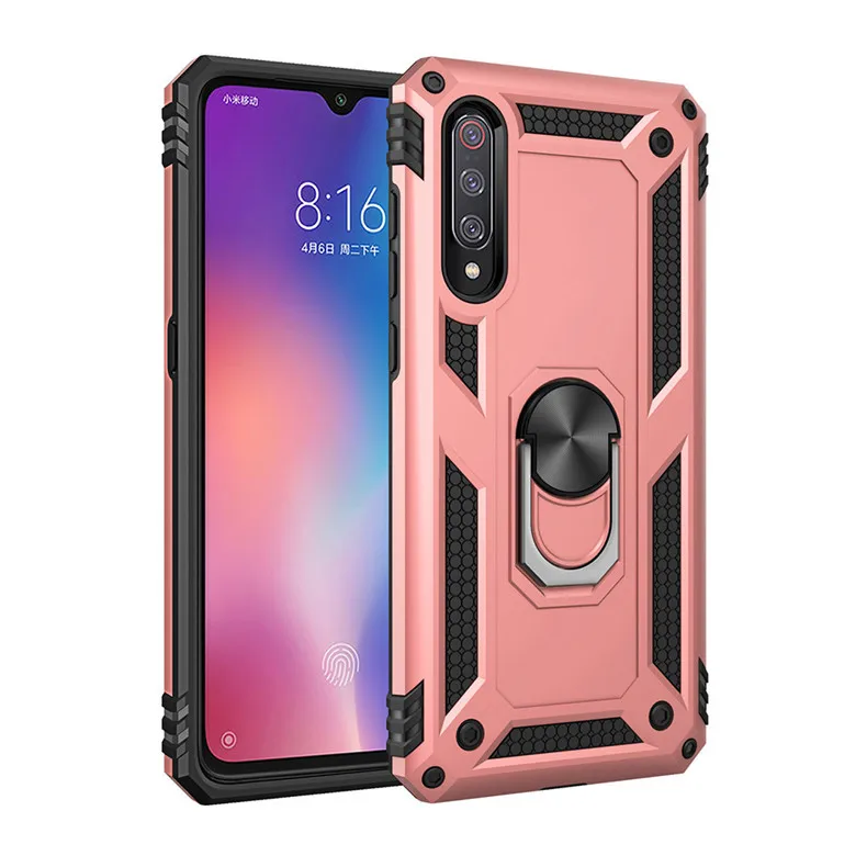 Phone Case for Xiaomi 9 9SE CC9E A3 CC9 A3 Lite 9T 9T Pro Redmi Note 7 K20 Pro 7A PC TPU Anti-fall Back Cover with Ring Bracket - Цвет: Rose gold