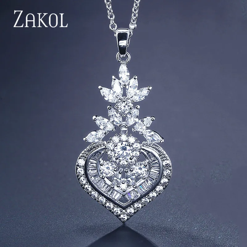 ZAKOL 3 цвета Роскошный большой маркиз сверкающий CZ цирконий цветок кулон и