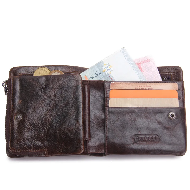 

Men's Leather Wallet Top Layer Male Cross Section Short Section Magnetic Buckle Luxury Short Activity Zip Coin Purse Money Bag