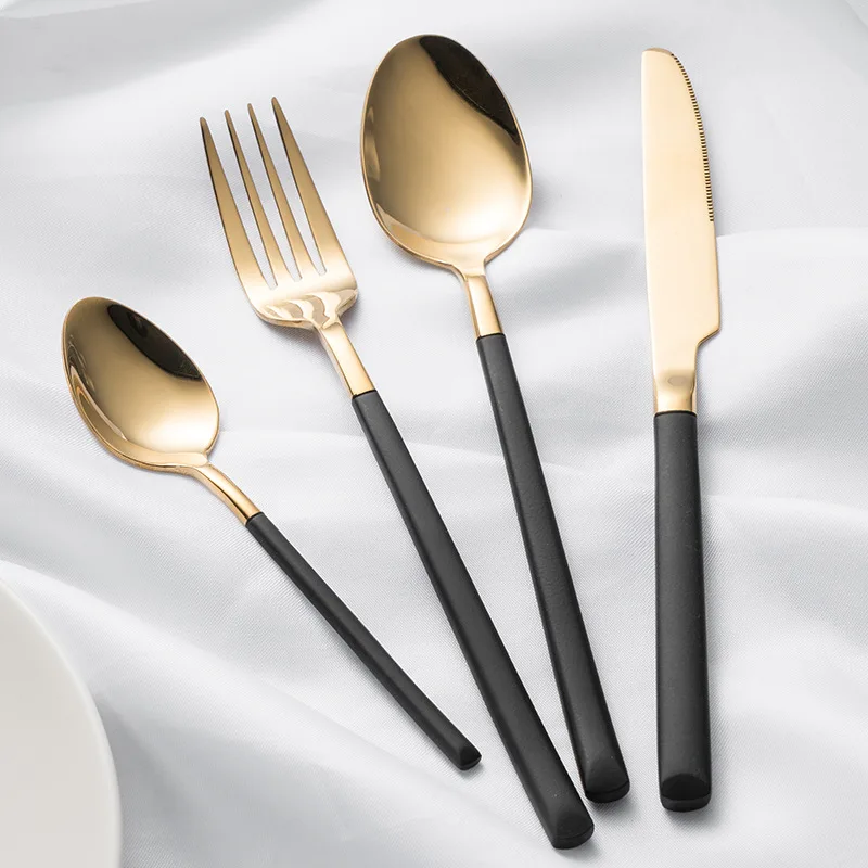 

Black Gold Cutlery Stainless Steel 18/10 Gold Dinnerware Set Forks Knives Spoons Cutlery Set Western Tableware Set Mirror