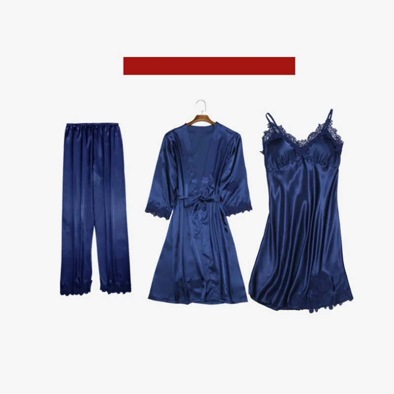 3 шт. весенне-осенний Элегантный женский Шелковый Атласный Новый Пижамный костюм