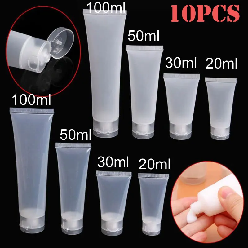 10 шт. x 15 мл-100 мл Пустая сжимающаяся бутылка для лосьона с матовой гладкой косметической ручкой для тела и шампуня из пластикового контейнера с флип-капом.