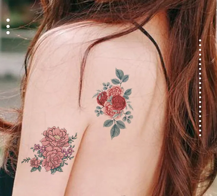 Pegatinas de tatuajes de estilo floral a la moda, pegatinas a prueba de agua y adhesivas, 4 juegos/lote-0
