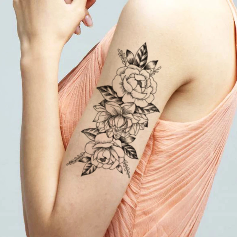 

Waterproof Temporary Tattoo Sticker Black Plain Flower Spike Leaves Design Fake Tattoos Flash Tatoos Arm Body Art for Women Men