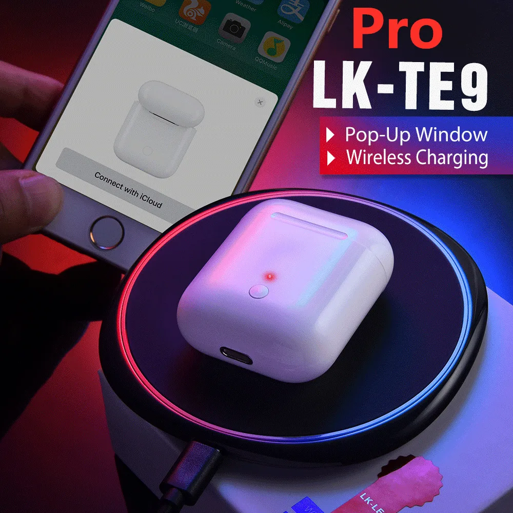 Lk te9 pro Наушники-вкладыши tws с w1 чип ecouteur Беспроводная связь bluetooth наушники Беспроводные спортивные наушники с зарядный чехол pk i200 наушники-вкладыши tws с i7s