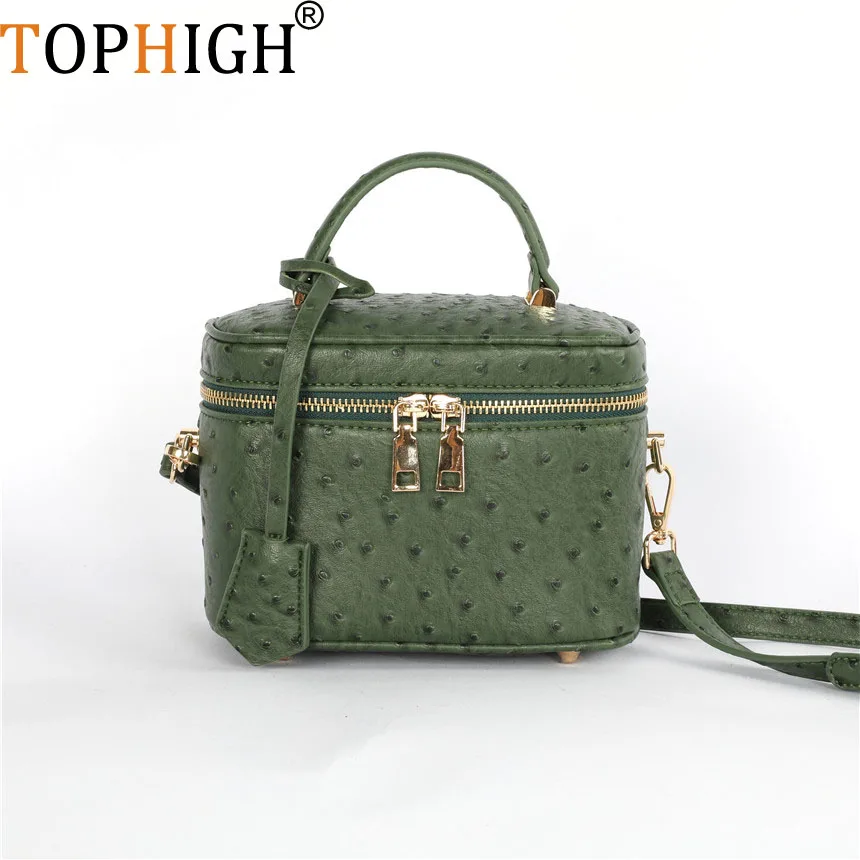 

TOPHIGH Custom Design Round Green Ostrich Leather Box Bag For Women 2021 Retro Bucket Tote Bag Snake Pattern Boxes Bag