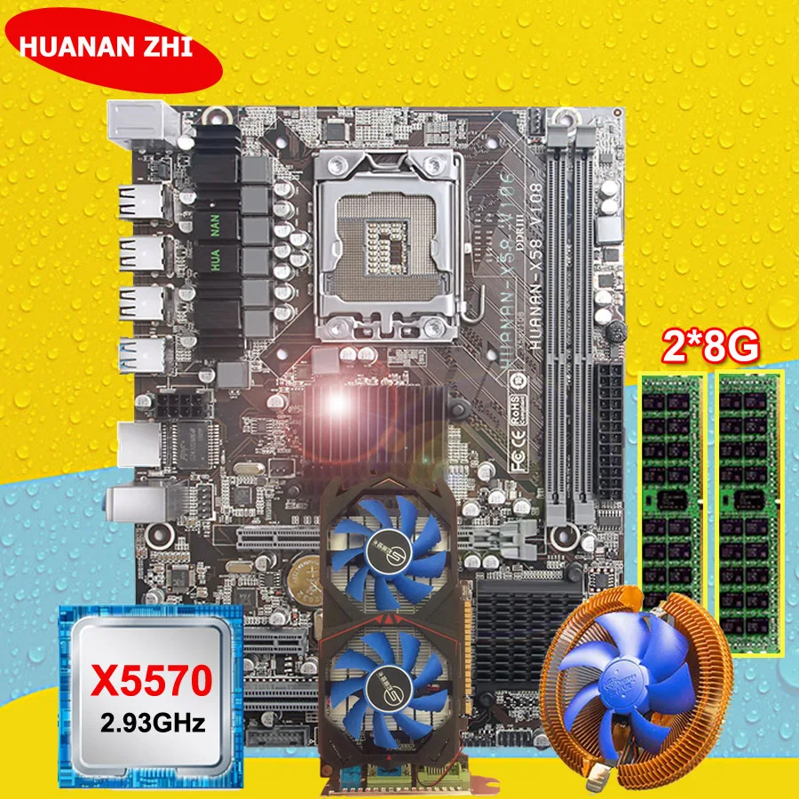 HUANANZHI материнская плата со скидкой X58 Материнская плата с процессором Intel Xeon X5570 2,93 ГГц оперативная память 2*8G REG ECC GTX750Ti 2G видеокарта