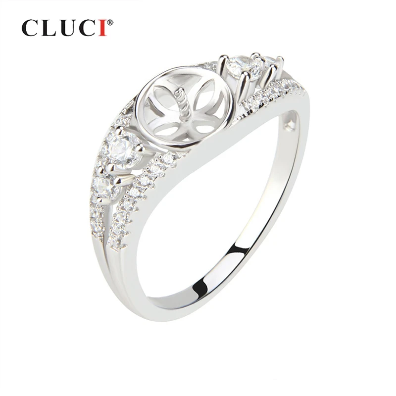 

CLUCI Multiple Size Silver 925 Zircon Pearl Ring Mounting Women Fine Jewelry 925 Sterling Silver Party Rings SR1017SB