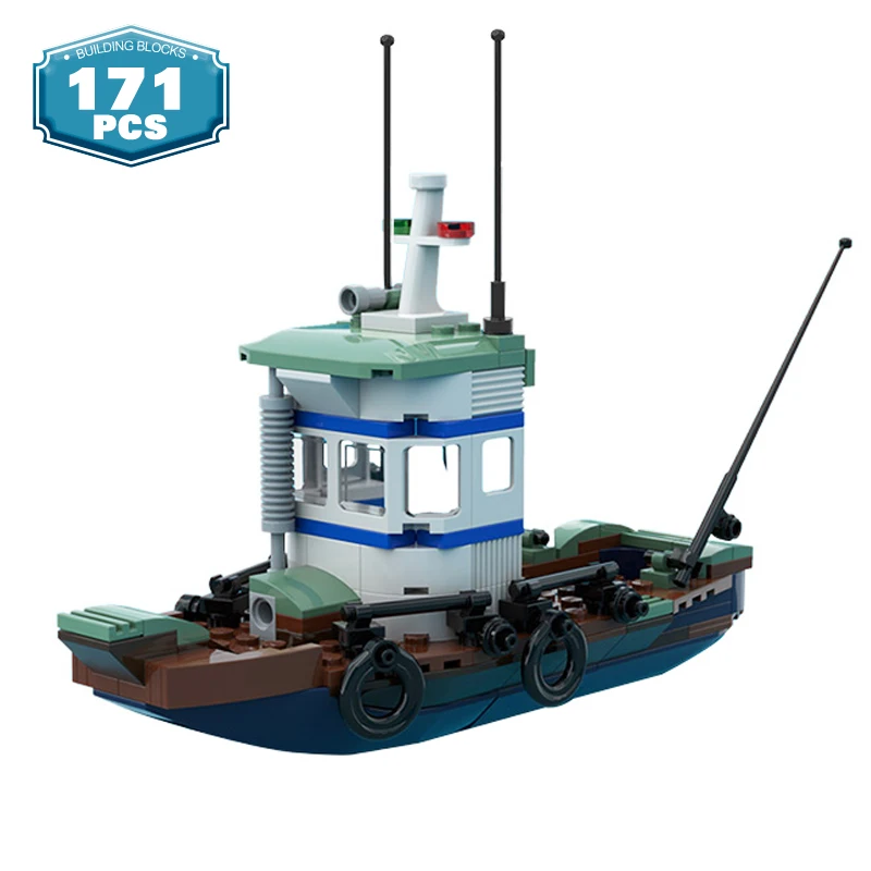 

MOC City Fishing Boat Village Model Building Blocks Sets Cruise Ship Ocean Exploration Shark Boat Bricks Toys For Children