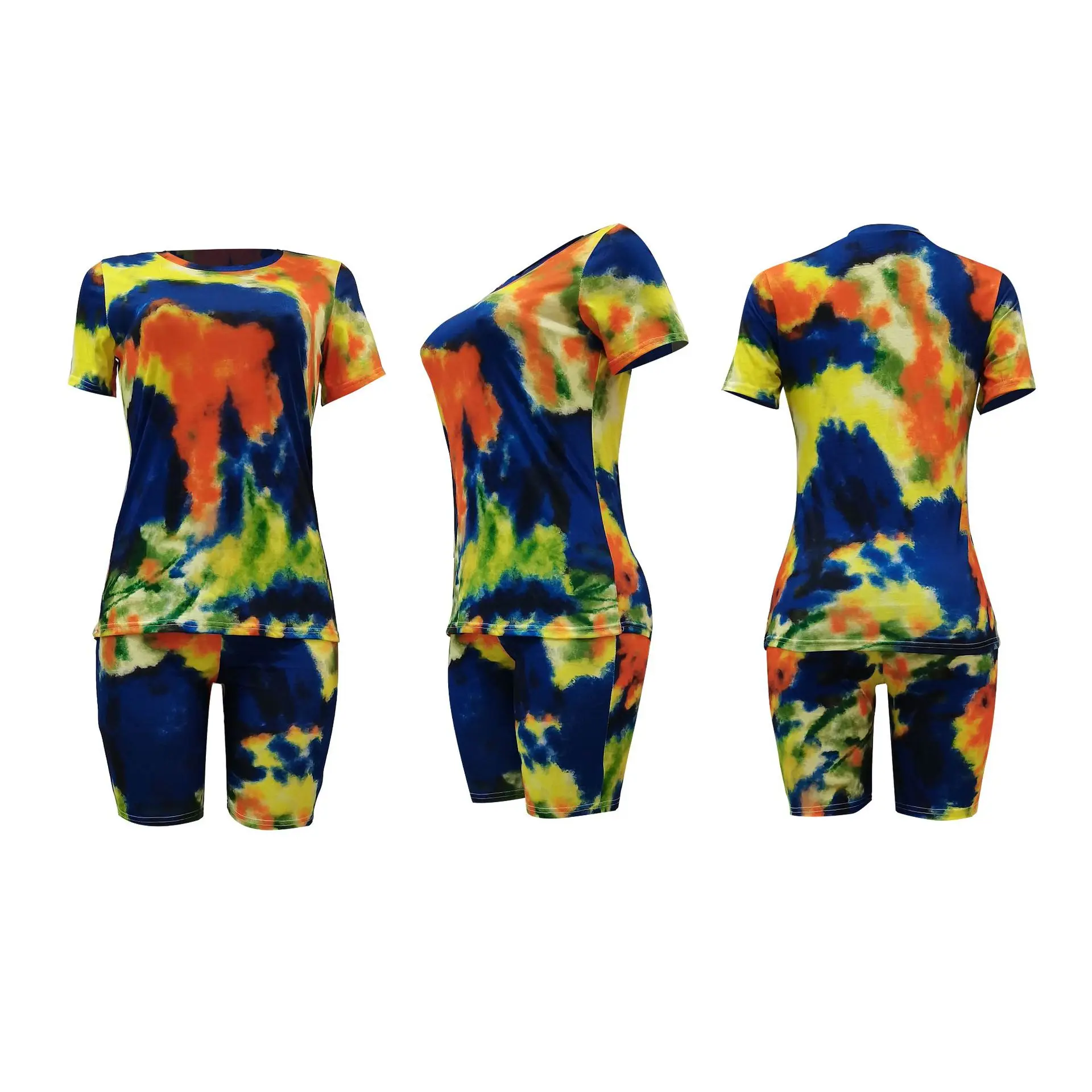 

2020 Summer Women's Suit European and American Hot Style Model Casual Tie-dye Print Fashion Two-piece Set