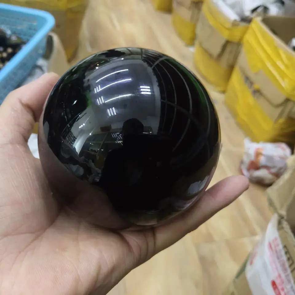 

9.5cm Crystal Ball Asian Rare Black Obsidian Sphere Crystal Ball Healing Stone Decor Feng Shui Natural Quartz Sphere Healing