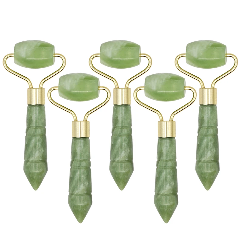 

5pc Facial Massager Green Single-head Jade Roller Facial Skin Care Tool Face-lifting Relaxation Beauty Neck Slimming Tool