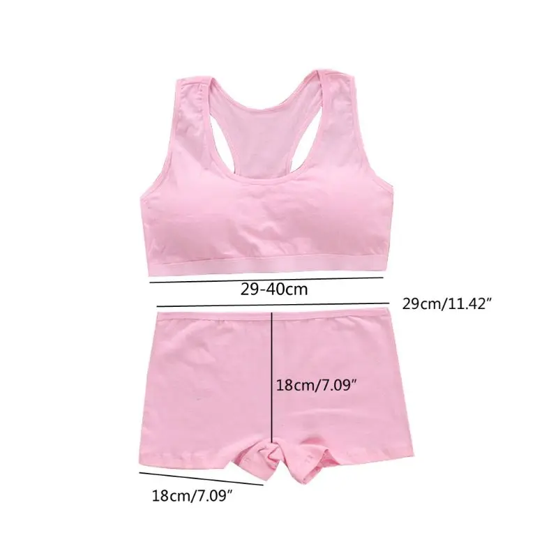 

Teens Girls Sports Bra Set Puberty Underwear Cotton Training Bra with Briefs P31B