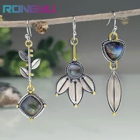 6 designs vintage creative tree leaves pull feldspar dangle long earrings for women 2021 free combination of asymmetric earrings