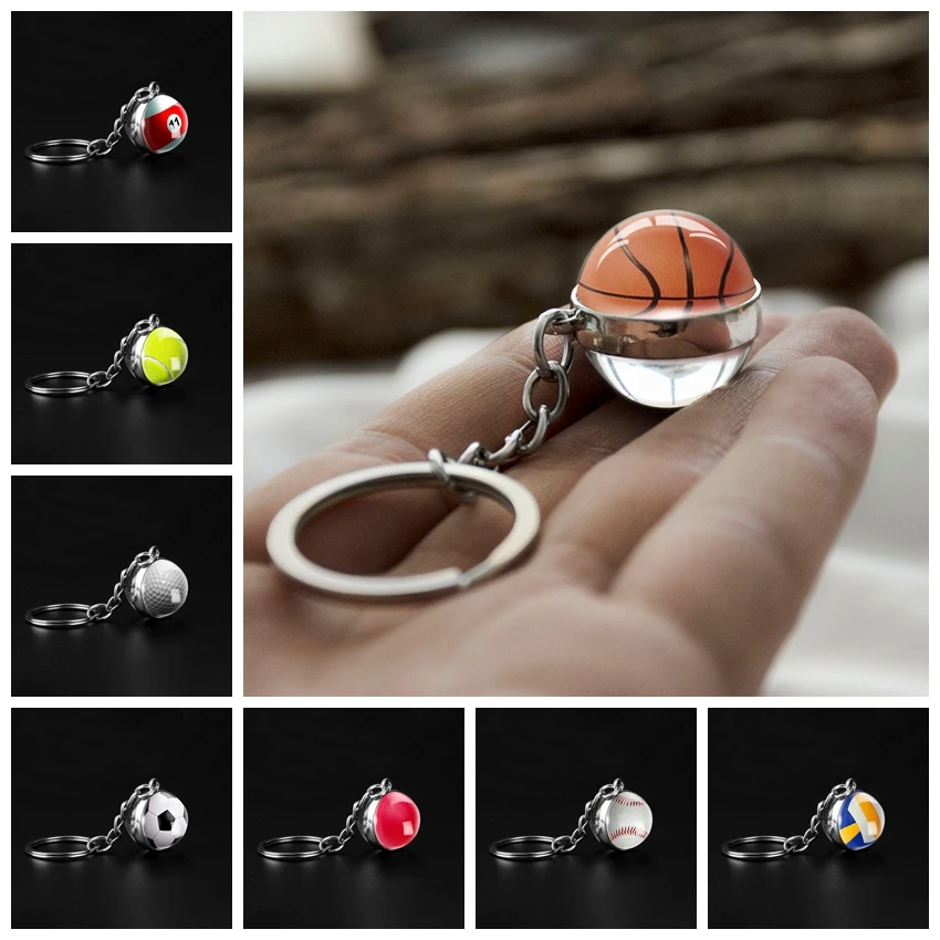 Модный стеклянный шар брелок баскетбол/Бейсбол/футбол волейбол теннис регби