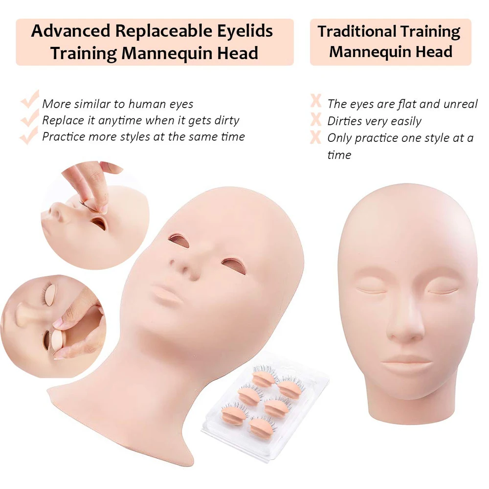 Тренировочный манекен для наращивания накладных ресниц сменная модель