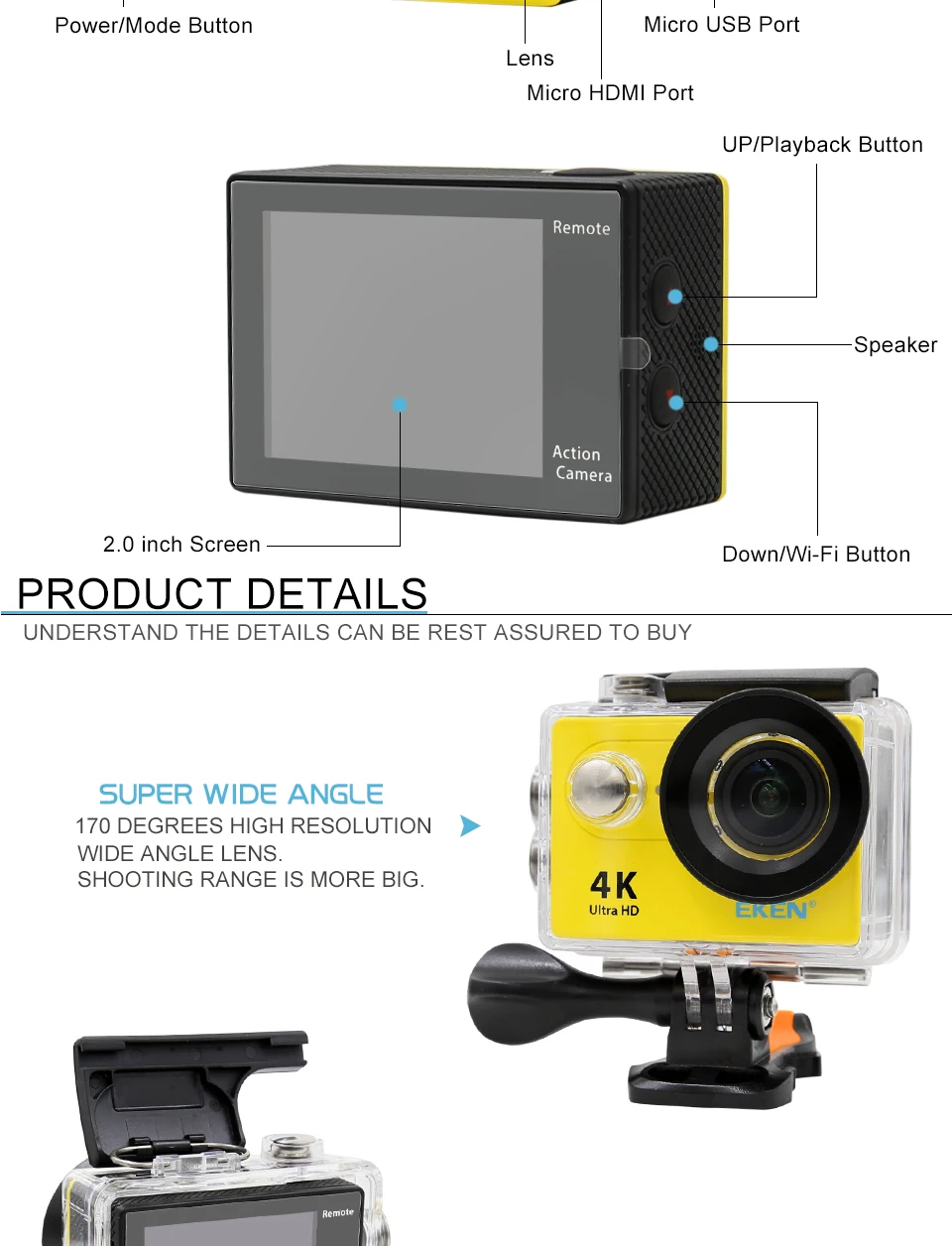 DHL eken H9 H9R ультра FHD 4K 25FPS Wi-Fi экшн-Камера Водонепроницаемый 1080p 60fps подводный go удаленного Спортивная камера extreme pro