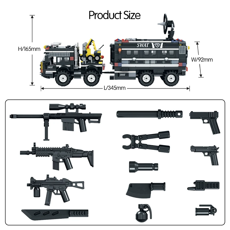 

842pcs Police SWAT Truck DIY Car Building Blocks City Police Station Weapon Figures Bricks Educational Toys for Childre