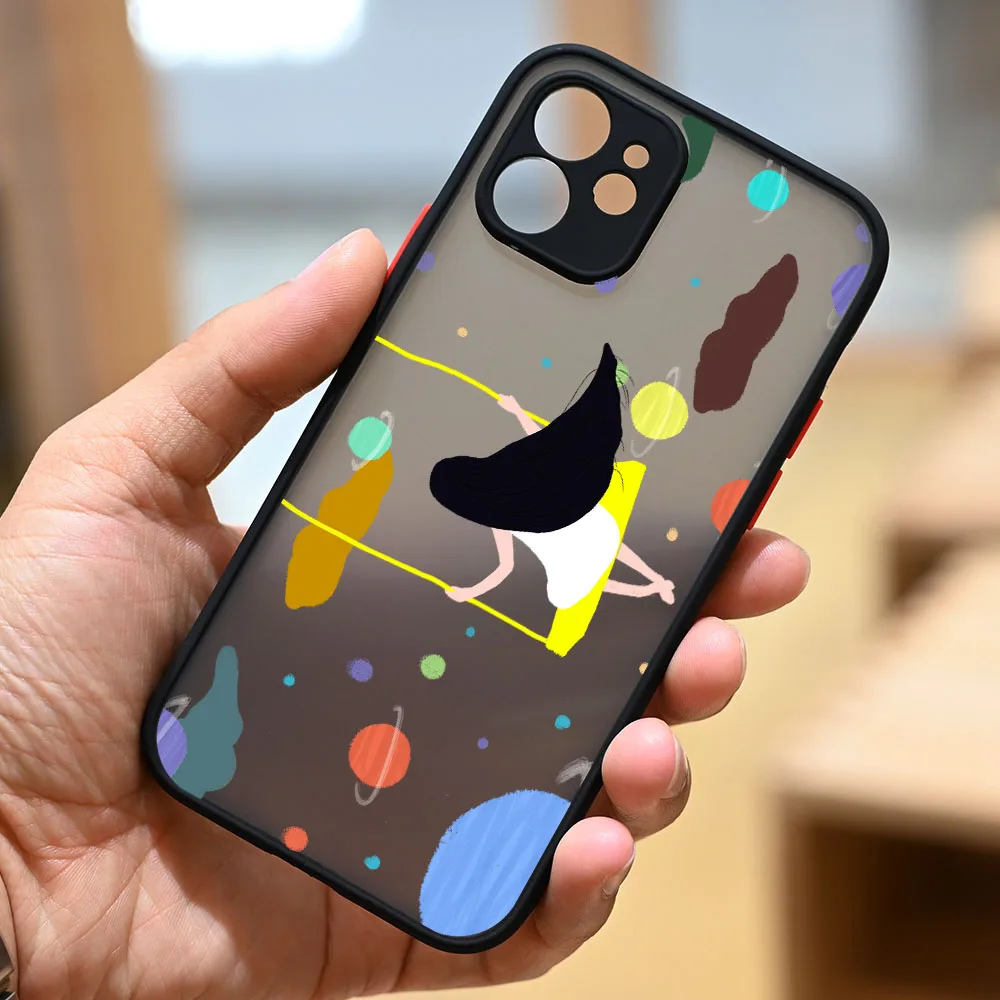 

NEW Cute Space Girl Matte Phone Shockproof Protect PC Back Case for iPhone 12 13 11 Pro Max XS XR 6s 7 8 SE2 Plus Cover Silicone