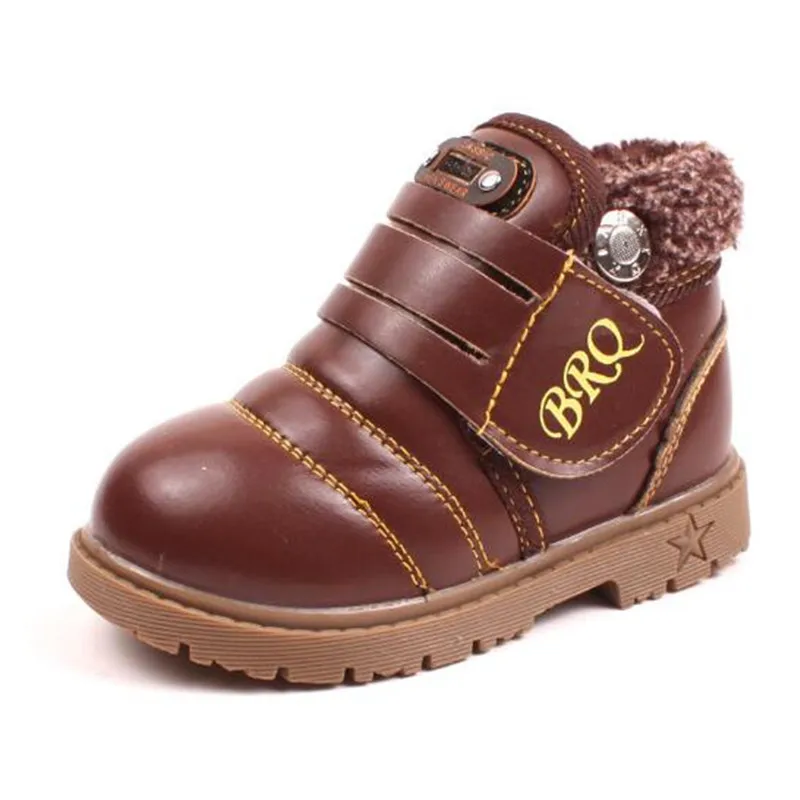Winter Children Snow Boots Leather Waterproof Non-slip Girl Boy Ankle Botas Thick Plush Kids Cotton-padded Shoes | Детская одежда и