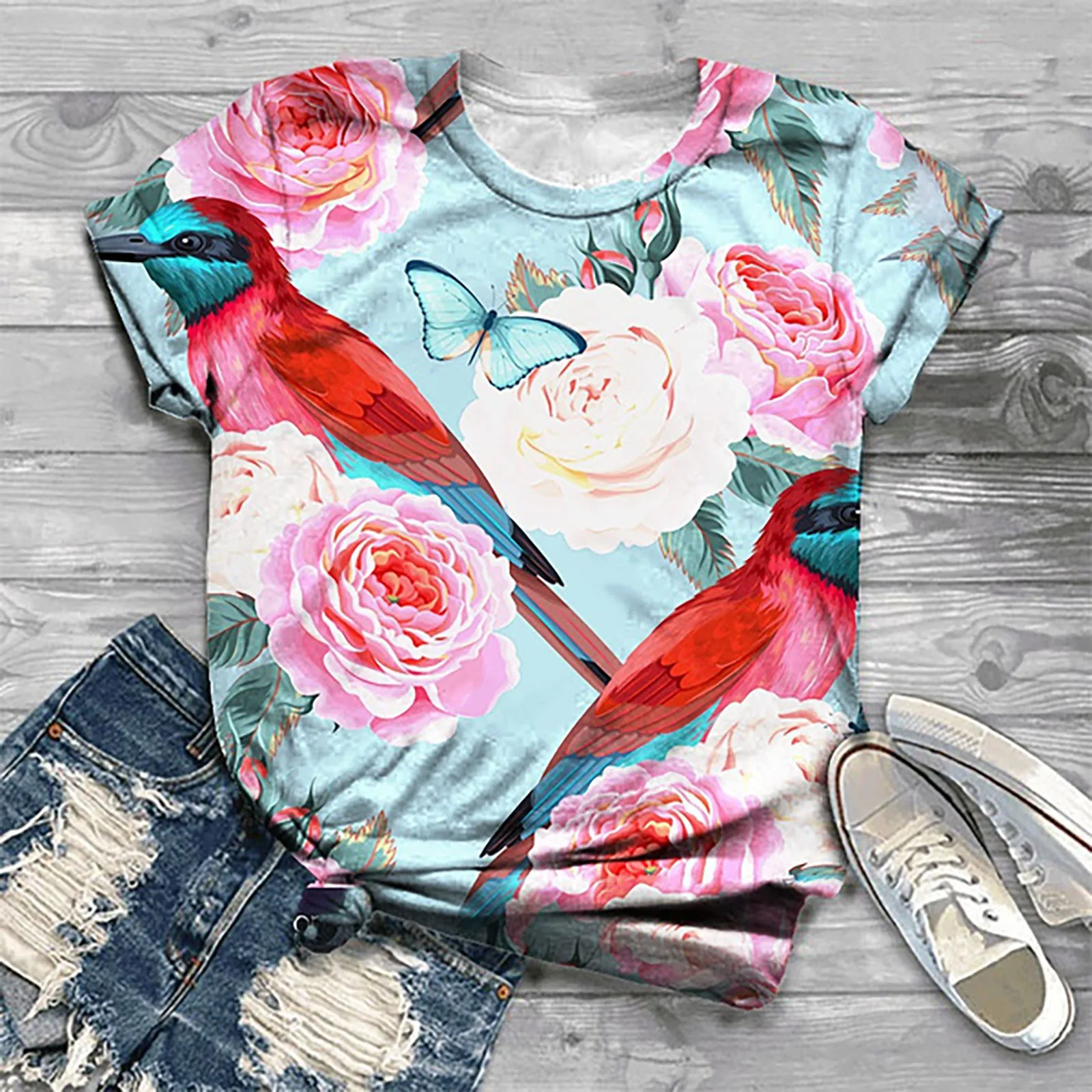 

Womens Loose Breathable T-shirt Harajuku Tops Short Sleeve 3D Animal Printed O-Neck Top T-Shirt Womens Summer Top Shirts A20