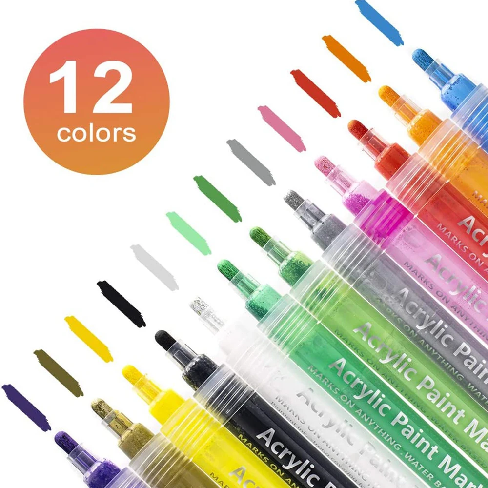 

8/12 Colors Water-Based Marker Acrylic Paint Markers 3-5mm Reversible Tip for DIY Craft Canvas Ceramic Glass Wood Stone Paper