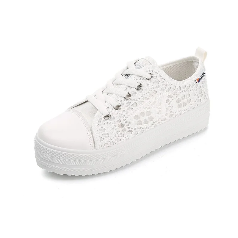 

Women Shoes Fashion Summer Casual Shoes White Sneakers Cutouts Lace Canvas Hollow Breathable Platform Sneakers Tenis Feminino