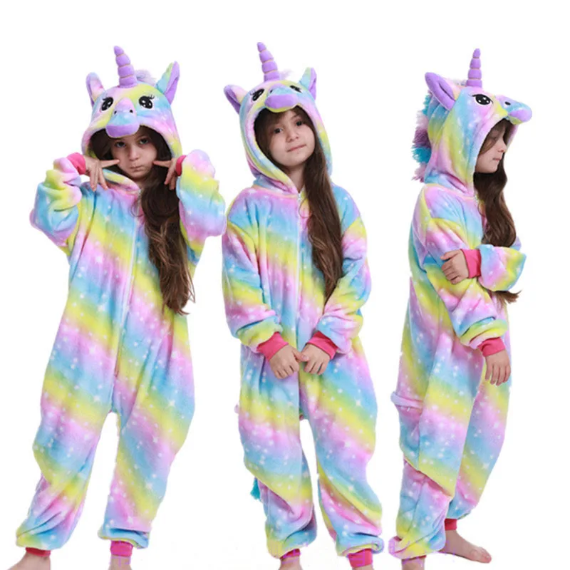 Onesie/Детская Пижама кигуруми с единорогом; зимняя Пижама с пандой; Пижама с единорогом для мальчиков и девочек; Фланелевая пижама с животными для костюмированной вечеринки; одежда для сна с капюшоном