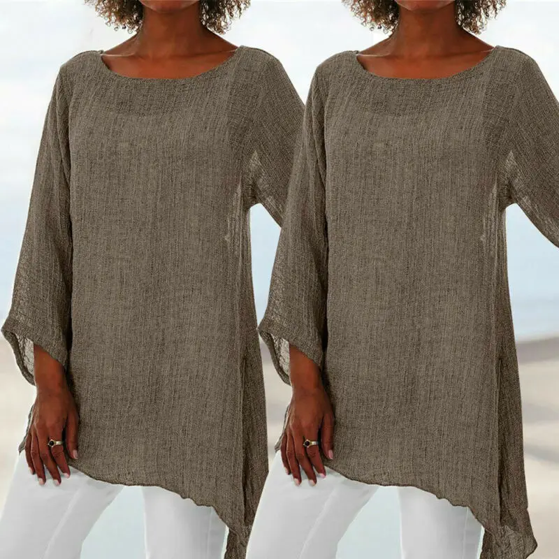 Большие размеры футболки женские летние свободные с длинным рукавом однотонные