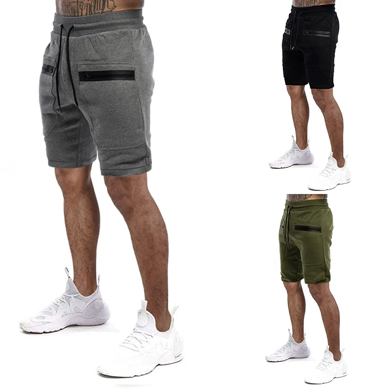 

Spring/summer new men's pants solid color pocket zip rope sports casual shorts