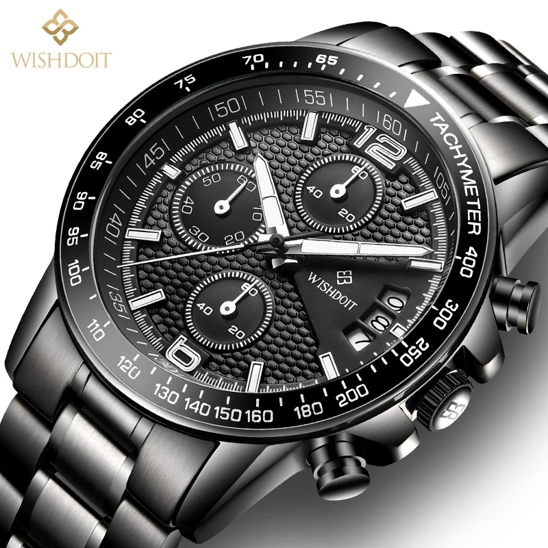Часы WISHDOIT Мужские кварцевые спортивные Роскошные водонепроницаемые с