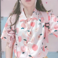 fruits pink peach blouse women femme desigual blouses hawaii chemises teenage young boho girls shirt summer harajuku tops
