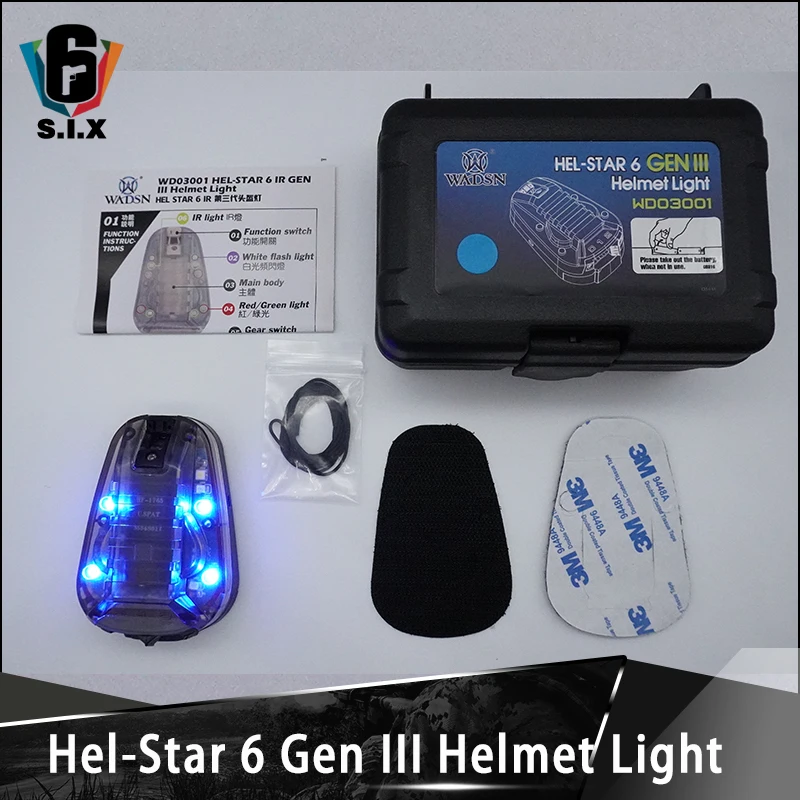 Jual Lampu Helm Survival Taktis HEL STAR 6 GEN Iii Sinyal Hijau Merah Biru IR Senter Strobo Tahan Air IP67