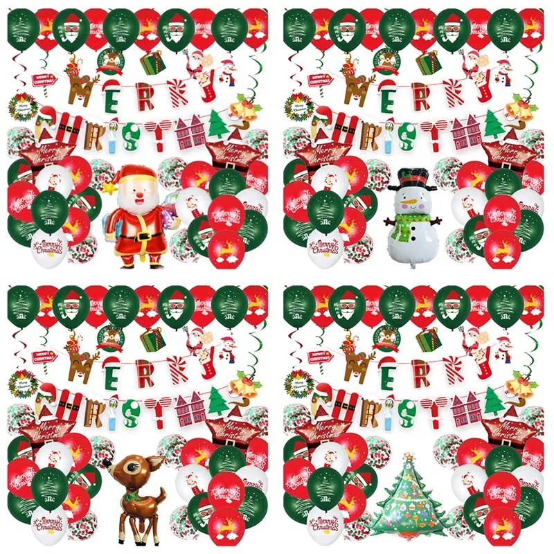 

41Pcs Christmas Balloon Set Santa Claus Snowman Elk Balloon Flag Pull Banner Spiral Decoration Christmas Balloon Set Decoration