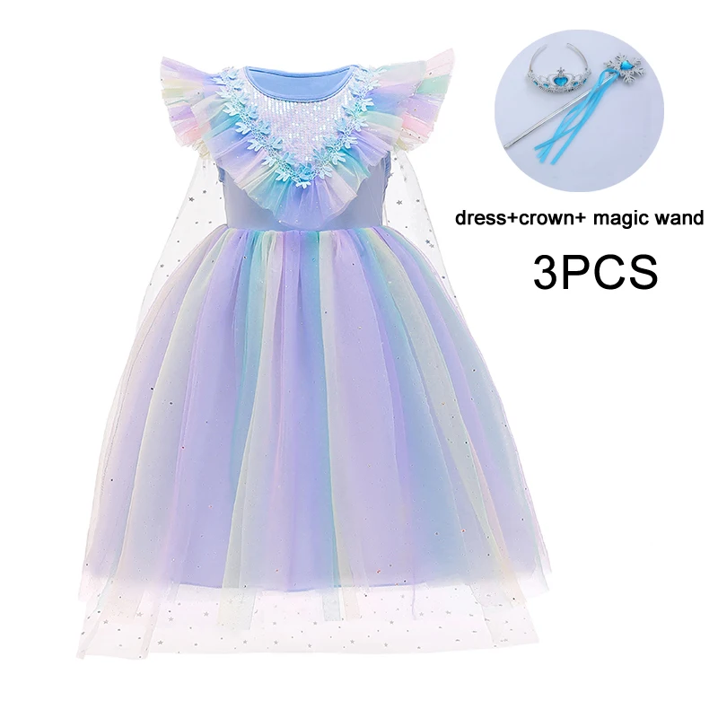 

Summer Girl Christmas Wedding Dress Print Kids Dresses For Girls Children Clothes Rainbow Colors Party Princess Cosplay Dress