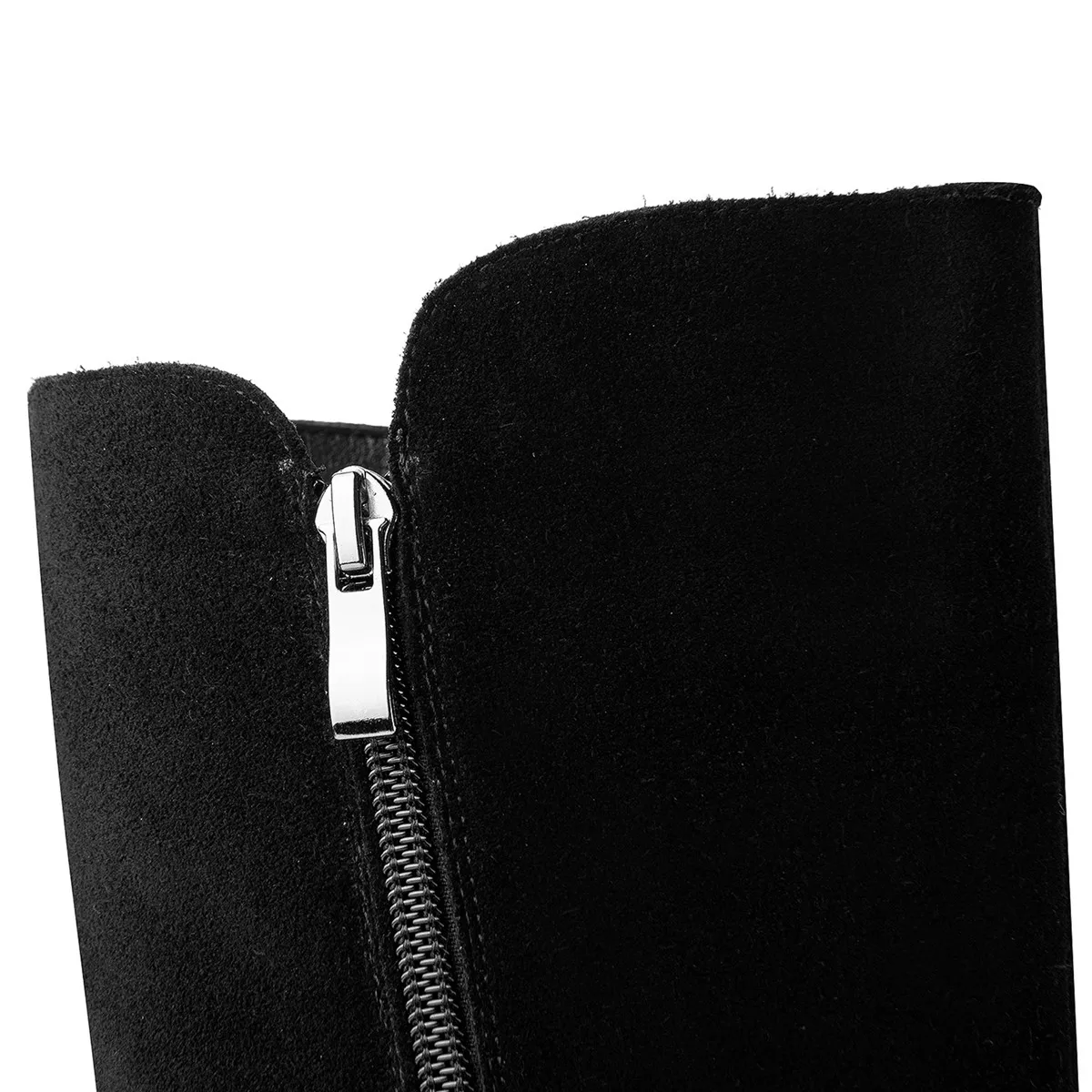 Женские сапоги до колена из натуральной замши на танкетке повседневные Черные