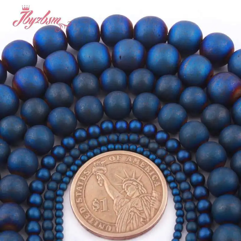 

Round Blue Hematite Beads Round Frost Stone Spacer Beads 2.3.4.6.8.10mm for DIY Women Men Jewelry Making Necklace Bracelet 15"