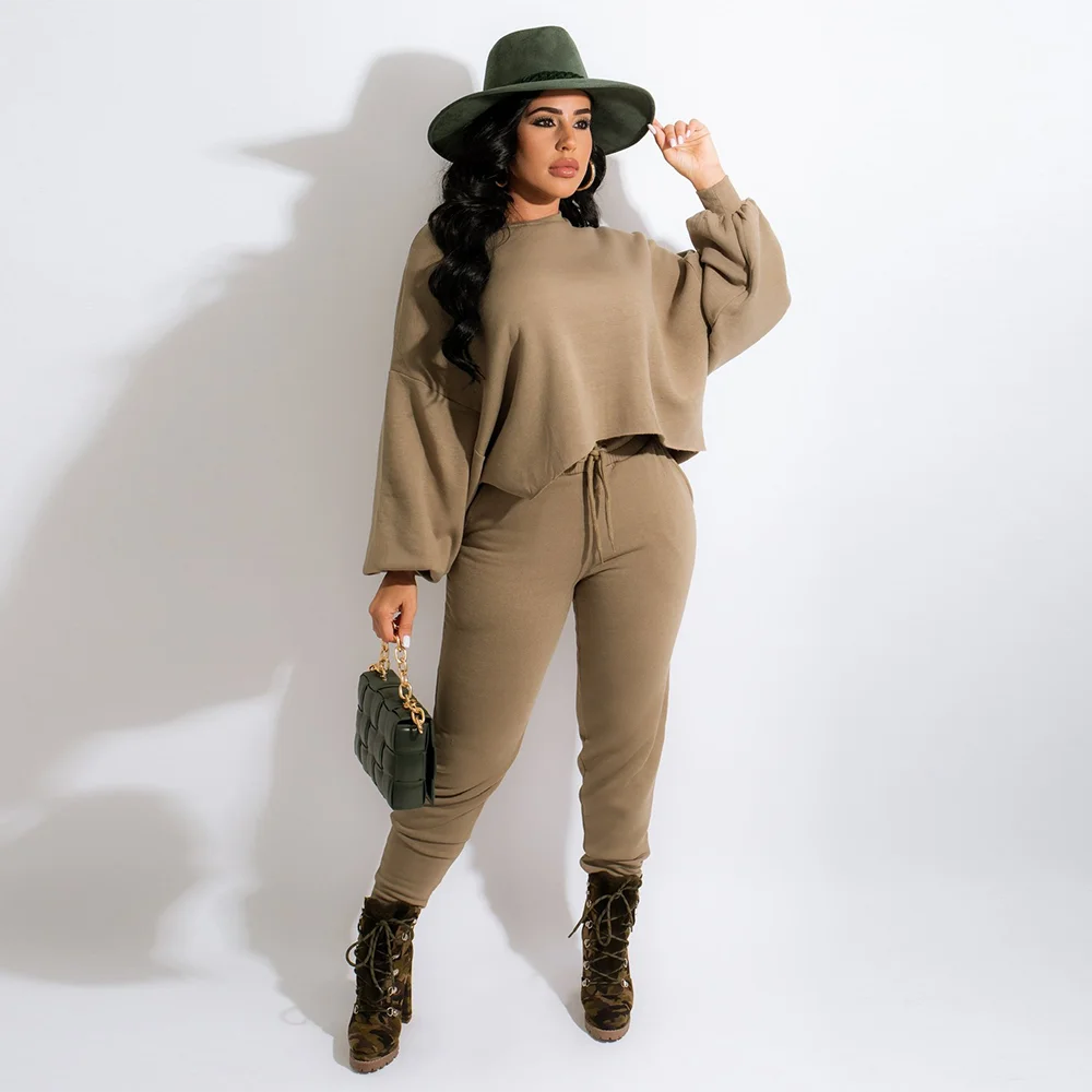 

High Street Solid Two Piece Set Women Autumn Winter Softy Mock Neck Long Sleeve Irregular Hoodie+drawstring Jogger Pant Outfits