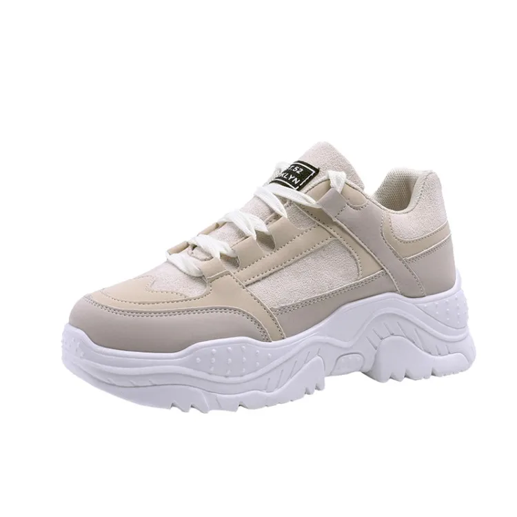 beige FUJIN/Женские повседневные кроссовки; зимние кроссовки с Плюшевым Мехом; теплая женская обувь; женские ботинки на шнуровке; женская обувь на платформе - Цвет: beige